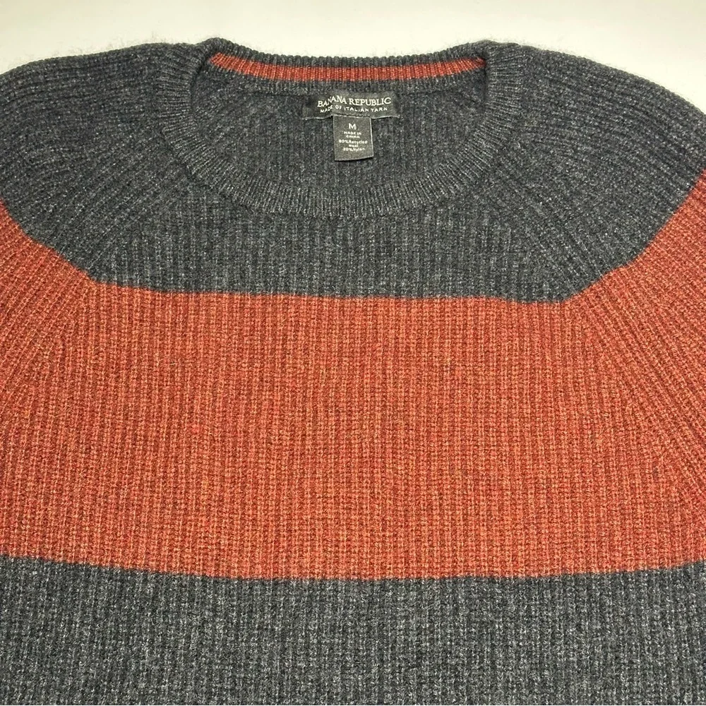 Banana Republic Wool Blend Crewneck Striped Sweater, Italian Yarn - Mens Medium